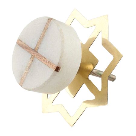 White Round Wooden Cross Stone Dresser Knobs